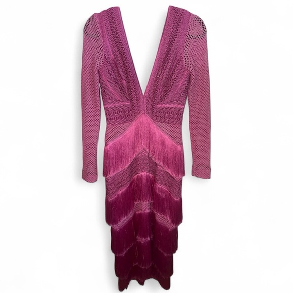 NWT PATBO fuchsia fringe crochet long sleeve dress Cerise pink small | 4 - Picture 3 of 14